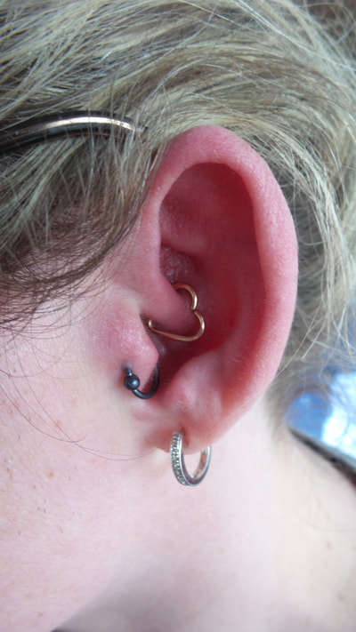 One of our 14kt yellow gold hearts - Perfect for Daith piercings!